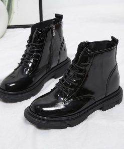 ショートブーツ | ラウンドトゥレディース サイドファスナー レースアップ 厚底シューズ 滑り止めソール チャンキーヒール 太ヒール シューズ ブーツ 厚底 黒