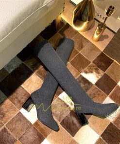 ロングブーツ | レディース ニーハイブーツ ロング丈 ストレッチ ソックスブーツ ニットブーツ 太ヒール 20代30代40代 おしゃれ 美脚 上品 トレンド 歩きやすい