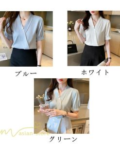シャツ・ブラウス | レディースシャツ 半袖シャツ レディース 無地 Vネック サマーシャツ ブラウス 40代 大きいサイズ 着痩せ カジュアル 20代30代 オフィス フォーマル 韓国風