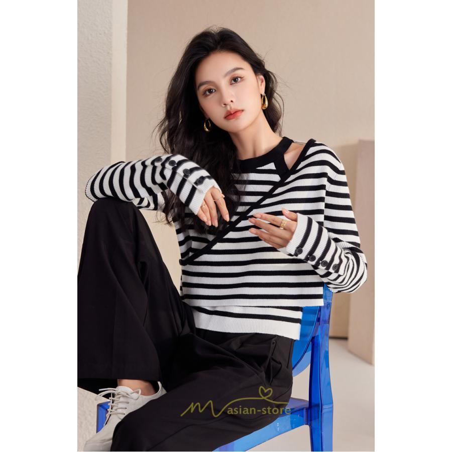 ニット・セーター | ニット トップス レディース セーター 長袖 体型カバー 30代 40代 50代 ボーダー柄 着痩せ お出かけ 送料無料 オシャレ 可愛い 着回し 部屋着 秋冬コーデ