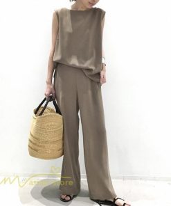 セットアップ | ワイドパンツ タンクトップ レディース 落ち感 大人 ルームウェア 30代40代 お出かけ 2点セット 夏物 可愛い 上下セット カジュアル 秋服