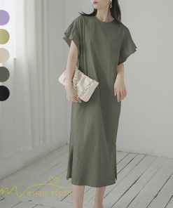 ミディアム | ワンピース Tシャツ レディース カットソー 無地 半袖 膝丈 サマー 40代 カジュアル 夏ワンピース 20代 30代 春 Aラインワンピース 夏 ゆったり 秋 落ち感