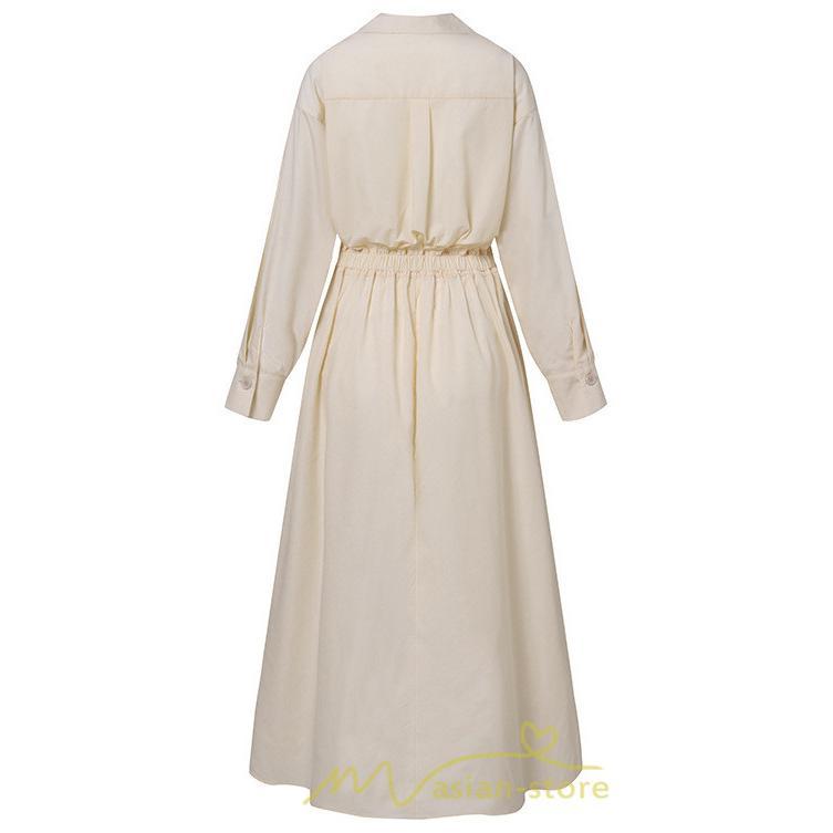 マキシ | 綿麻 リネン ワンピース ロング 長袖 無地 レディース ロング丈 体型カバー ゆったり 着痩せ ハイウエスト エレガント 通勤 デート 秋 お出かけ 春 冬