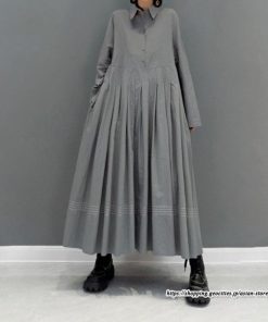 シャツワンピース | プリーツワンピース 秋ワンピース フレアワンピース 切り替え プリーツスカート 長袖 ロングワンピース レディース 広い裾 秋コーデ