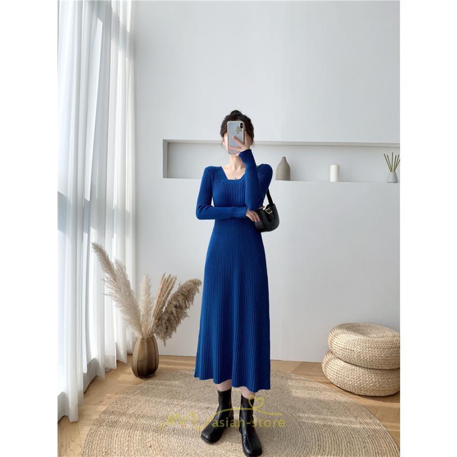 ニットワンピース | ワンピース 秋 秋服 レディース ニット ロングワンピース ロング 長袖 冬 冬服 Aライン 着痩せ 大人上品 お出かけ デート エレガント 送料無料 20代30代40代