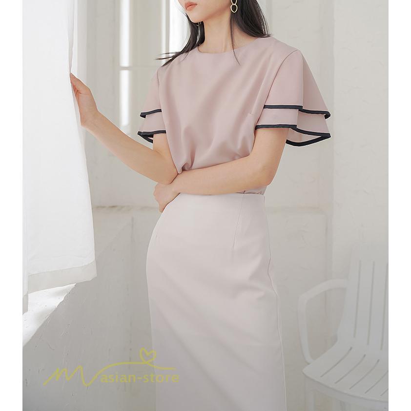 tシャツ・カットソー | トップス Tシャツ レディース 半袖 クルーネック ゆったり おしゃれ ブラウス 着痩せ 春 夏 秋 新作 L M 可愛い スカラップ袖 カジュアルTシャツ 無地