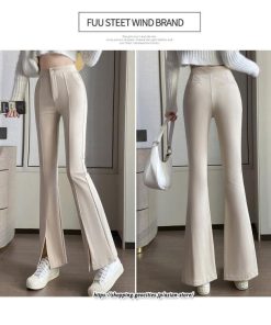 チノ・テーパード・ジョガー・スキニーパン | フレアパンツ レディース ハイウエスト センターシーム 韓国ファッション オフィス カジュアル 通勤 シンプル デイリー 春 秋 韓国 送料無料 冬 スリット