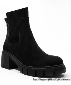 ショートブーツ | 大きいサイズ27cm レディース 上品 ブーツ 秋冬 春 厚底ブーツ ラウンドトゥ ソックス切り替え 太ヒール 大人 チャンキーヒール 黒ブーツ