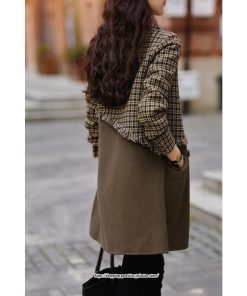 コート・ジャケット | テーラードジャケット レディース コート アウター 長袖 ミディアム丈 羽織り 春 秋 冬 切り替え チェック柄 カジュアル ダブルブレスト 着痩せ ラシャ 韓国風