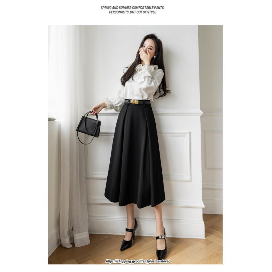 スカート | フレアロングロング丈 ミモレ丈 Aラインベルト付き 通勤 20代 30代 40代 50代 上品 コーデ 着痩せ 高見え 送料無料