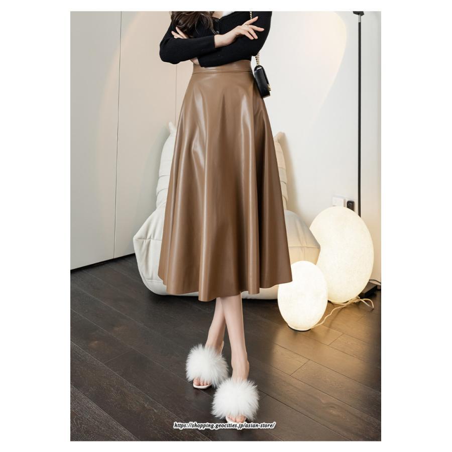 スカート | レディース 合皮 ロングミモレ丈韓国ファッション 脚長 かわいい おしゃれ 秋冬 おしゃれ レザーセクシー キレイめ
