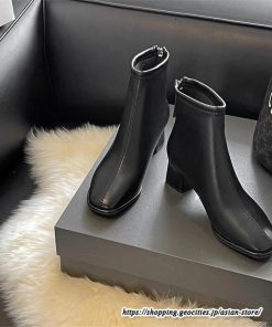 ショートブーツ | レディース 裏起毛なし 裏起毛あり スクエアトゥ ブーツ チャンキーヒール 太ヒール 後ろファスナー 大人 シューズ 通学通勤 靴 ミドルヒール