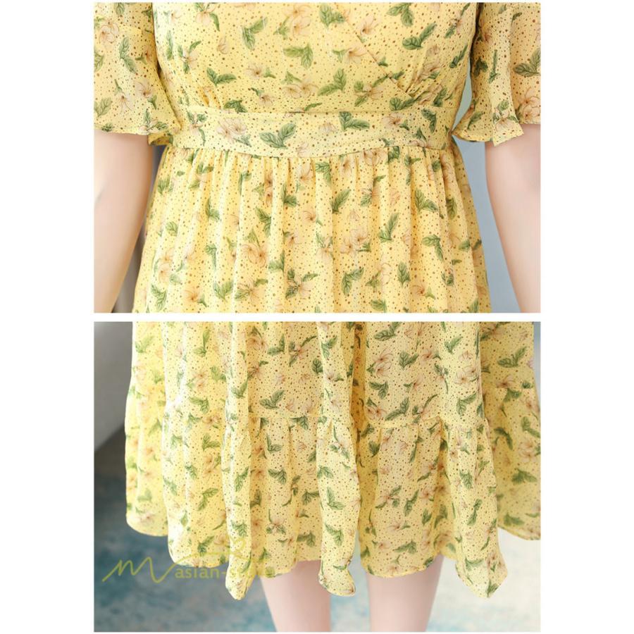 ミディアム | ワンピース Aライン レディース 着痩せ 上品 カジュアル Vネック カジュアル 春 夏 花柄 きれいめサマー ワンピース 通勤 通学 ソフト 膝丈 大人 お出かけ