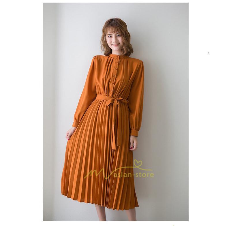 マキシ | プリーツワンピース ワンピース レディース ロングワンピース ミモレ丈 秋物 長袖 長袖ワンピース お呼ばれワンピース 大人 揺れる 二次会 シャツワンピース