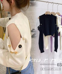 ニット・セーター | レディース カジュアル 肩開き オフショルダーニット トップス 肩出し ニットセーター プルオーバー 長袖 ショット丈