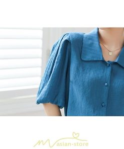 シャツ・ブラウス | ブラウス レディース オフィス シャツ 青 フォーマル 半袖 おしゃれ カジュアル フェミニン 開襟 着痩せ フランス風 お仕事 クラシック ビジネス 通勤 OL