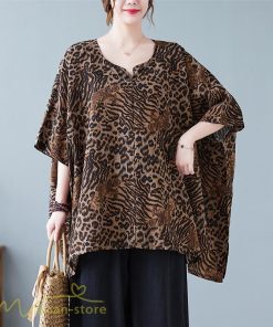 ｔシャツ・カットソー | カットソー レディース Tシャツ Vネック 5分袖 ヒョウ柄 レオパード 20代 30代 着痩せ 体型カバー ゆったり トップス 夏物 フリーサイズ 50代 40代 Vネック