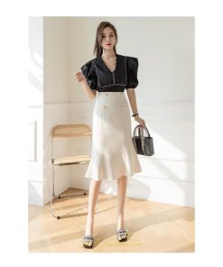 スカート | フリルひざ丈 膝丈 おしゃれ かわいい レディース ボトムス きれい ハイウエスト Aライン 上品 エレガント OL 通勤 レトロ デート オフィス