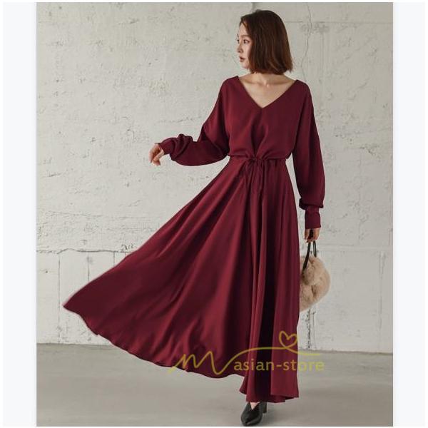 マキシ | 長袖ワンピース 秋物 レディース フレアワンピース ロングワンピース Aラインワンピース 30代40代 大人 揺れる ダンス 二次会 発表会 50代60代 お出かけ