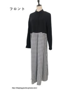 マキシ | チェック柄ワンピース ドッキングワンピース 大きめ ゆるシルエット 長袖 レディース 秋物 ロングワンピース ゆったり 大人 30代 50代 40代 切り替え