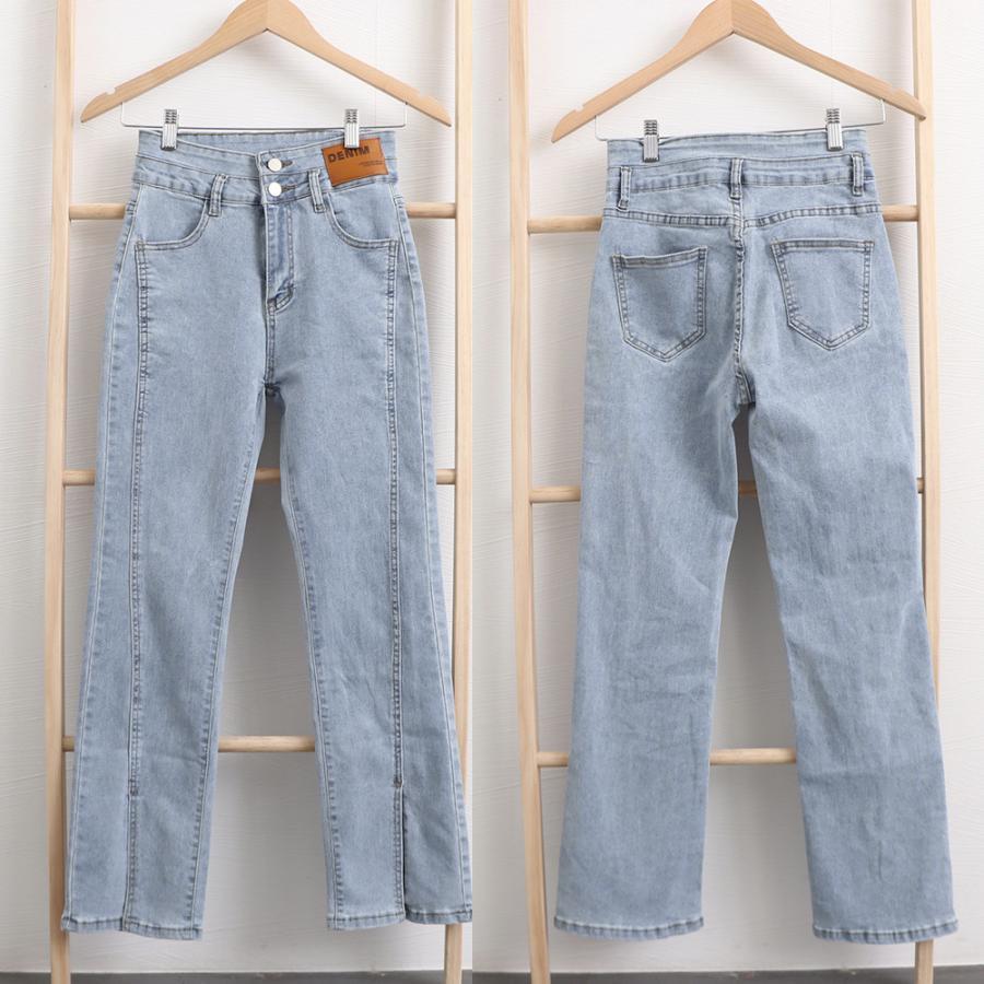 デニム | ハイウエスト デニムパンツ スリット韓国