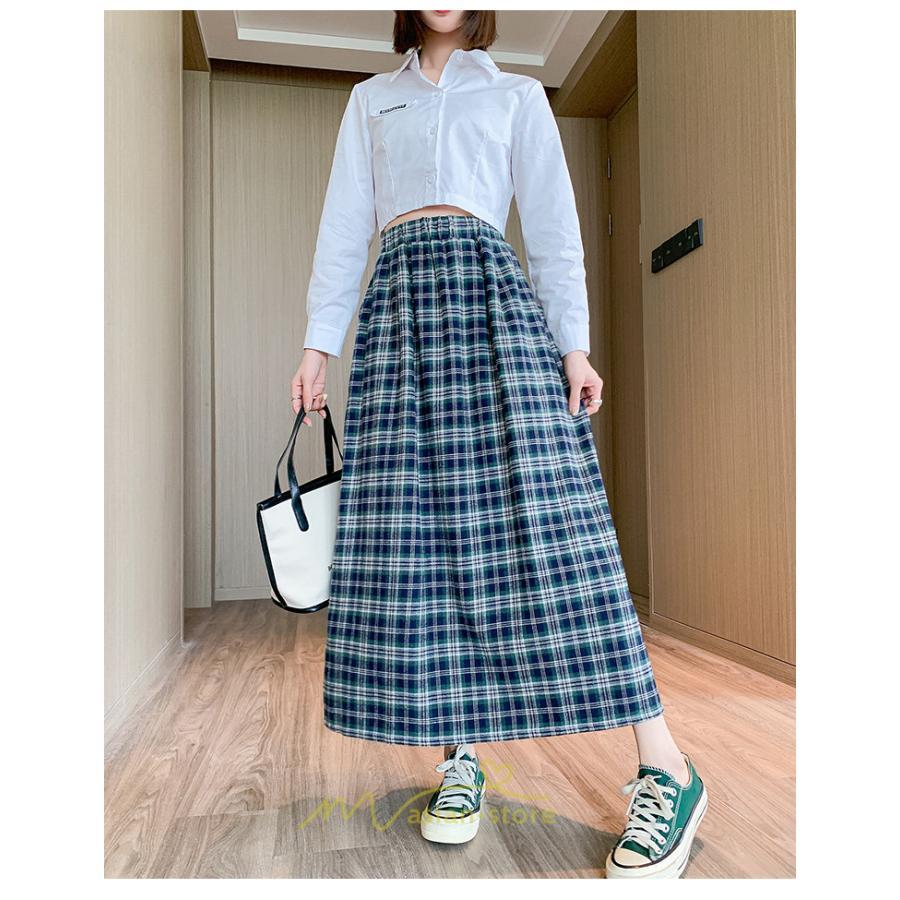 スカート | チェックロングウエストゴム チェック柄 大人 ハイウエスト Aライン30代40代50代 通学通勤 可愛い スカート ゆったり