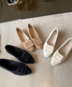 ショートブーツ | もこもこ温かい パンプス 綿毛 靴 ぺたんこ靴 大人 シューズ レディース 通勤 浅口