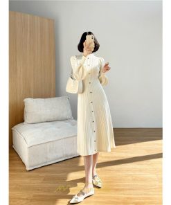 ニットワンピース | レディース 冬 きれいめ ニットフレア ロング おしゃれ ハイネック パフスリーブ 着痩せ エレガント おしゃれ フェミニン 送料無料 可愛い