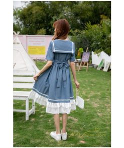 マキシ | ワンピース レディース 春夏 半袖 ハーフスリーブ ワンピース セーラーカラー ロング丈 マキシ丈 フレア お出かけ ビッグ裾幅 ゆったり ワンピース かわいい