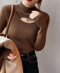 ニット・セーター | ニットトップス 胸開き プチハイネック