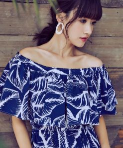 在庫ある | 短納期シフォンロングワンピース フレアビーチワンピ スリットセクシーワンピース ボヘミアワンピ ボートネック 半袖 海 エレガント 着痩せ Aライン フェミニン