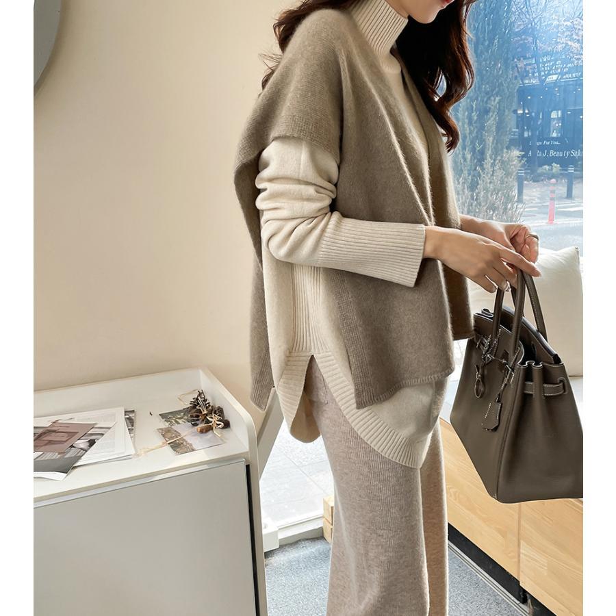 ニット・セーター | ニット レディース 秋冬 厚手 トップス セーター 秋服コーデ 長袖 ブランド裾 不規則 スリット ゆったり ニットセーター 大人 上品 ハイネック 無地 30代