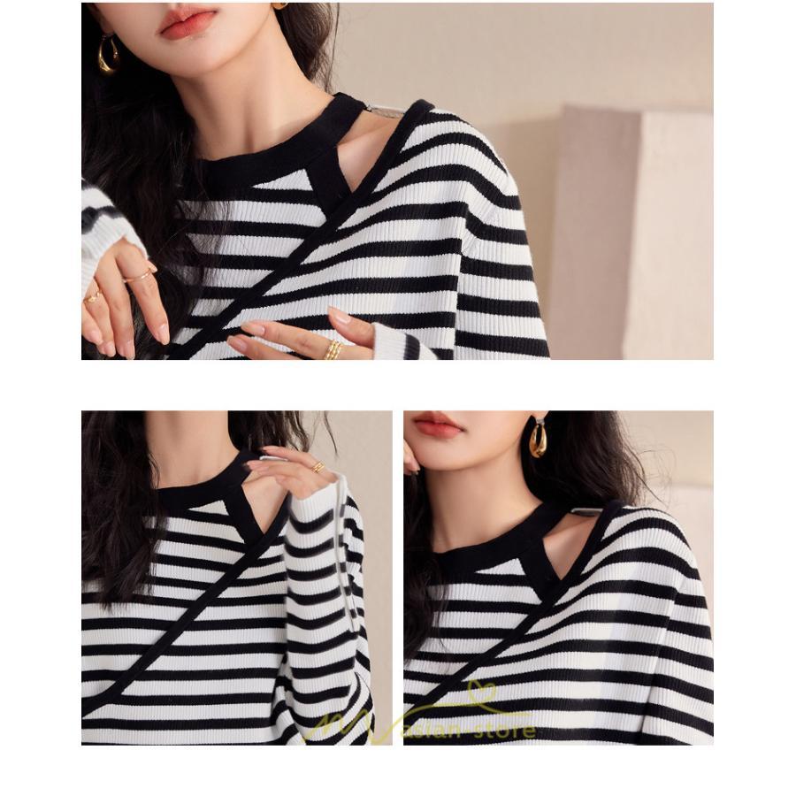 ニット・セーター | ニット トップス レディース セーター 長袖 体型カバー 30代 40代 50代 ボーダー柄 着痩せ お出かけ 送料無料 オシャレ 可愛い 着回し 部屋着 秋冬コーデ