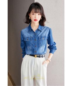 シャツ・ブラウス | デニムシャツ シャツ トップス レディース ブラウス 着痩せ デニム コットン カジュアル エレガント 通勤 通学 オシャレ 上品 ナチュラル 冬 キレイめ 秋 可愛い