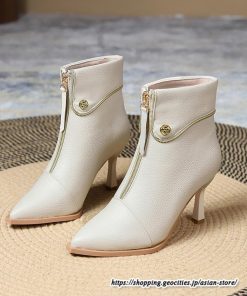 ショートブーツ | レディース 春秋ブーツ ポインテッドトゥ ブーツ ピンヒール フロントファスナー 靴 シューズ ハイヒール 黒ブーツ 30代 上品 大人 おしゃれ