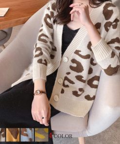 カーディガン | 長袖 レオパード柄 ゆったり ニットレディース カジュアル 羽織り おしゃれ ニットトップス ヒョウ柄 きれいめ