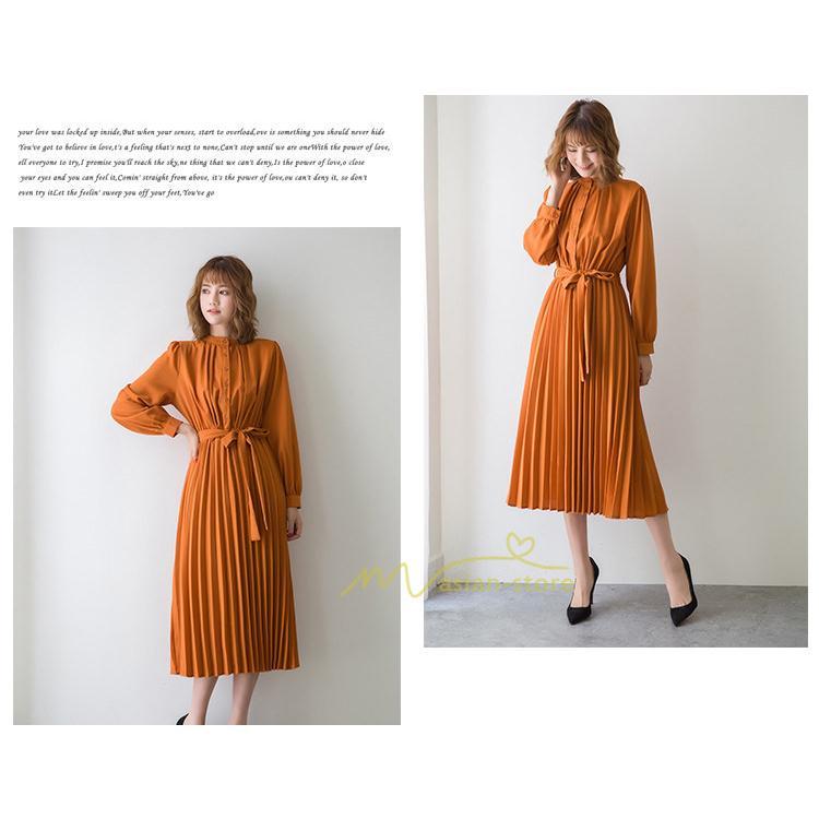 マキシ | プリーツワンピース ワンピース レディース ロングワンピース ミモレ丈 秋物 長袖 長袖ワンピース お呼ばれワンピース 大人 揺れる 二次会 シャツワンピース