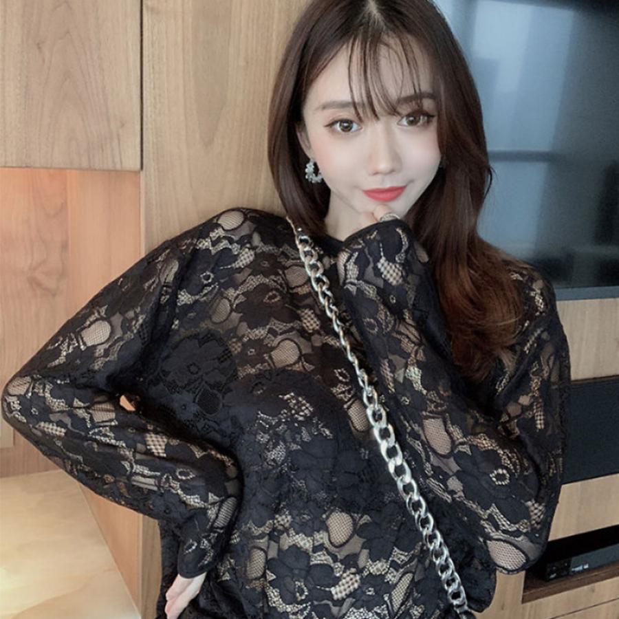 透かし編みトップス | シースルーレーストップス 花柄 春