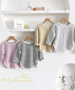衣装 服 | Tシャツ 2021新作 子供 キッズTシャツ 韓国風 長袖 無地 ストライプ クルーネック おしゃれ 可愛い シンプル アウトドア 8色 お出かけ 男女兼用 春物 着回し