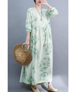 マキシ | ワンピース 大きいサイズ レディース マキシワンピ 緑 花柄 ぽっちゃり 長袖 サイドポケット かわいい きれいめ カジュアル 体型カバー 細見え 美シルエット