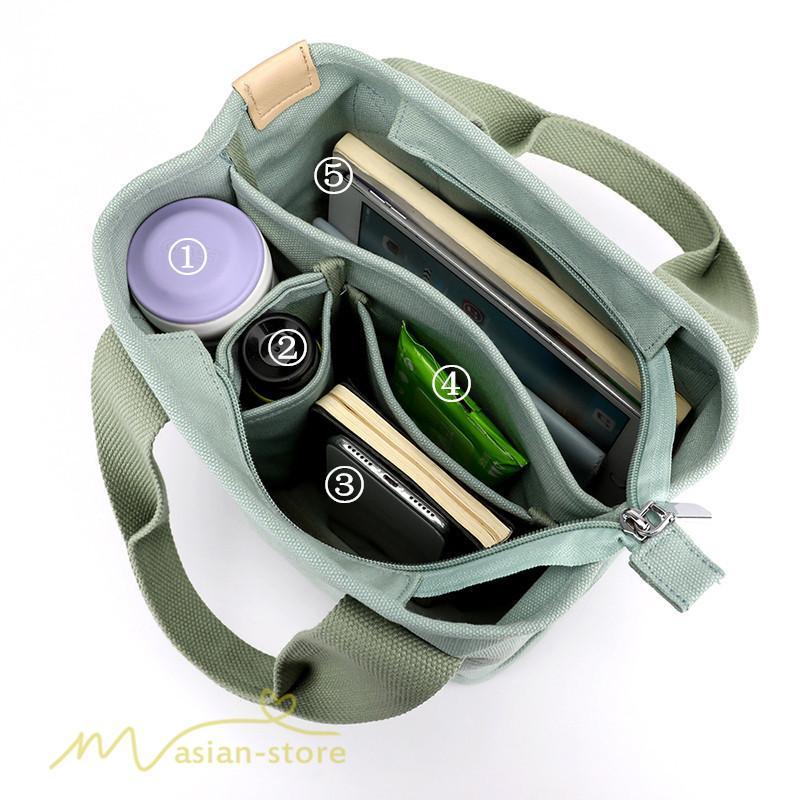 女性用バッグ | ミニトートバッグ レディース 仕切り キャンバス 帆布 ランチバッグ シンプル おしゃれ 通勤 通学 3つ仕切り マザーズバッグ かわいい おしゃれ 収納 多機能