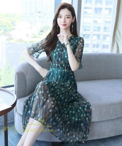 ミディアム | ワンピース レディース Aライン サマーワンピース 上品 着痩せ カジュアル 大きいサイズ 半袖 Vネック ミディアムワンピース ひざ丈 30代 気質 20代 40代