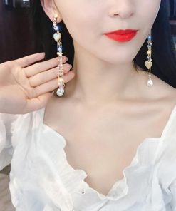その他アクセサリー | ラインストーン ハートモチーフ パール 大人 ぶらさがり ビジューピアス チェーンピアス ロングピアス 大ぶり レディース