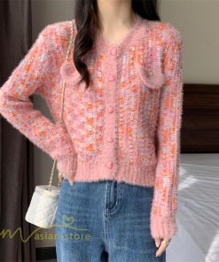 カーディガン | 2022秋冬ニットショート丈 アウター レディース ニット セーター 長袖 羽織り フロントボタン 通学通勤 ピンク 20代40代 トップス 可愛い