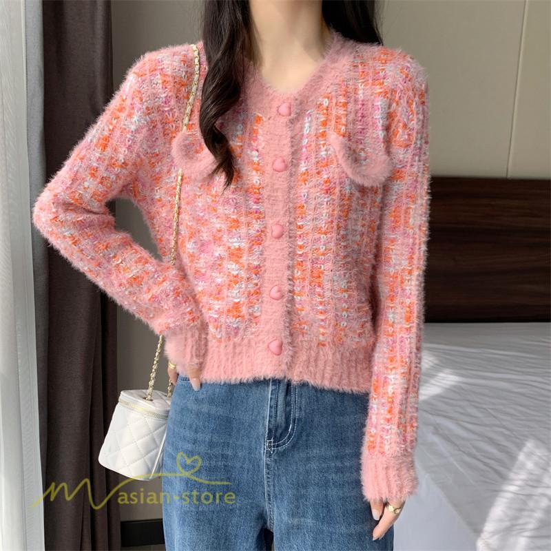 カーディガン | 2022秋冬ニットショート丈 アウター レディース ニット セーター 長袖 羽織り フロントボタン 通学通勤 ピンク 20代40代 トップス 可愛い
