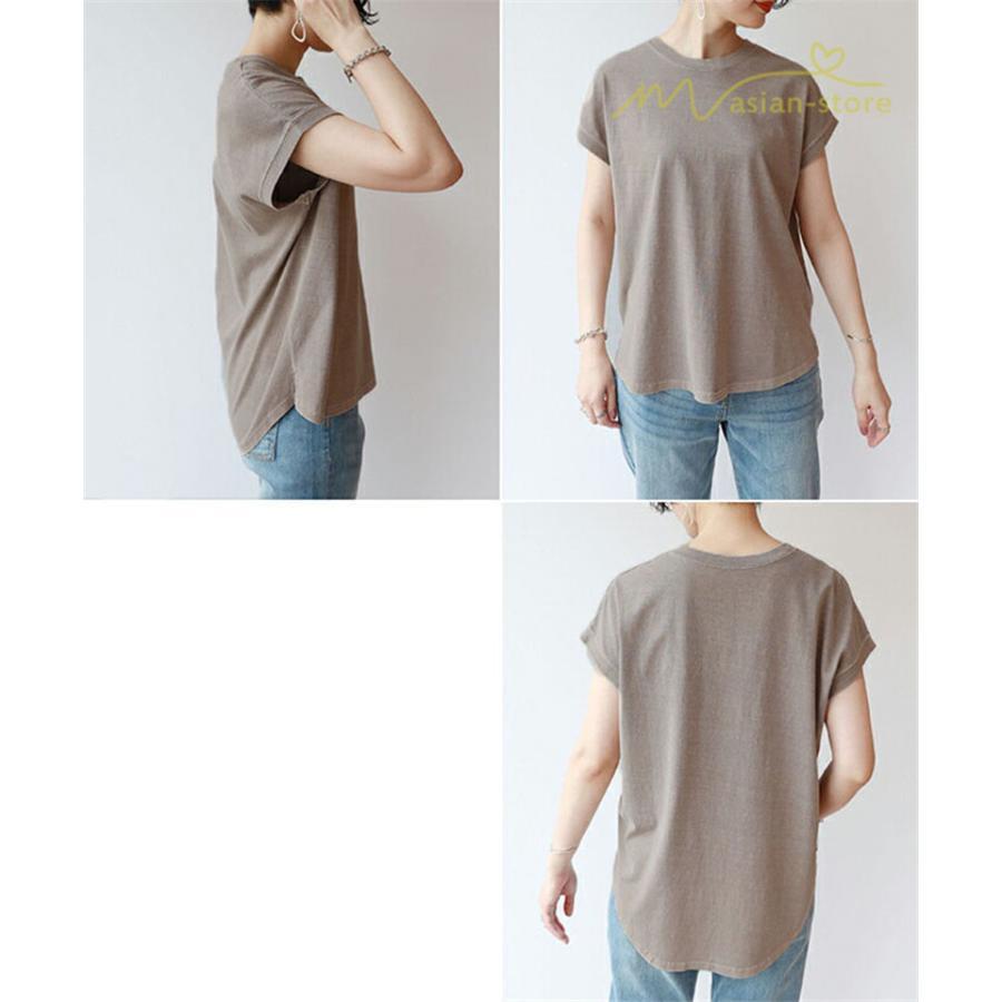 tシャツ・カットソー | Tシャツ Tシャツ レディース トップス ピグメント加工 フレンチスリーブ Tシャツ カットソー スリット 半袖 カジュアル 女性着 無地 普段 トップス シンプル