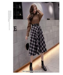 スカート | ロングミモレ レディース フレア Aライン ハイウエスト おしゃれ ゆったり ひざ下 体型カバー チェック柄 ラシャ ベルト付き 30代 20代 40代