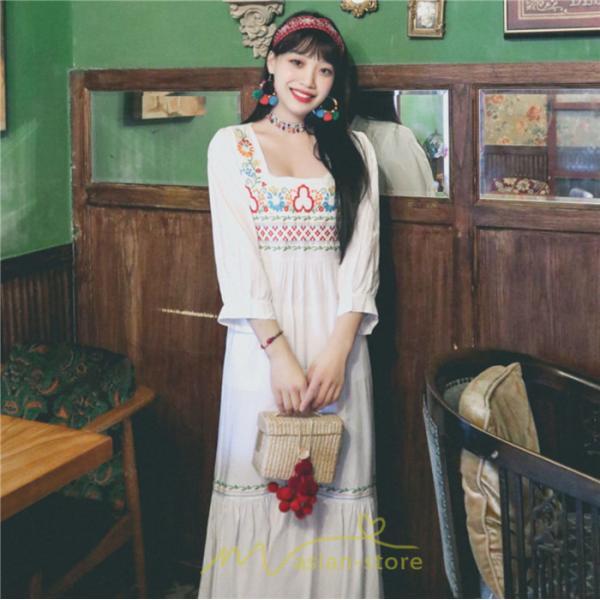 マキシ | 長袖ワンピース レディース 夏秋 コットン 10代 20代 30代 40代 50代 マキシワンピース ロングワンピース おしゃれ 着痩せ 大人可愛い 綺麗 かわいい