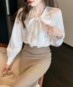 シャツ・ブラウス | ボウタイ リボン ブラウス シャツ リボンシャツ レディース 長袖 白 トップス 無地 大人 女性 ビジネス 入学式 卒業式 ママ 着回し 通勤 通学 カジュアル