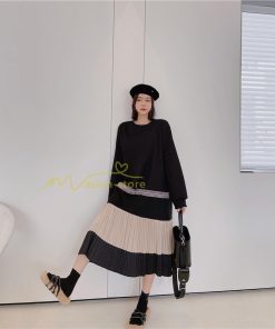 マキシ | スウェットワンピース ロングワンピース スウェット プリーツ裾 切り替え ゆったり 体型カバー 大きいサイズ 50代 かわいい 秋冬 大人 20代30代